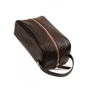 Italian leather toiletry bag in dark brown color-Sku 1087