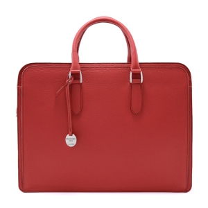 leather briefcase zip top red front view