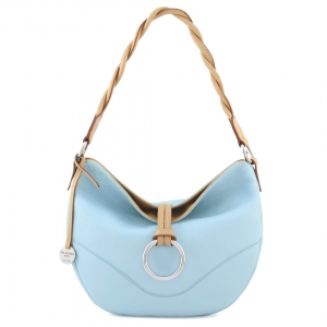 Alba-italian leather hobo bag for women in acqua blue color with beige trims-sku 2277