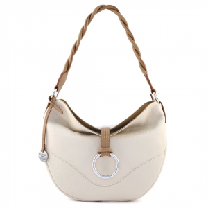 Small italian leather hobo bag for women in cream color with beige trims - Alba - Sku 2277