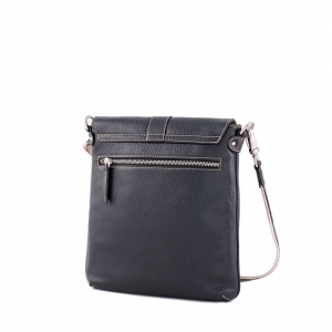 Back view small leather messenger bag in black color - Sku 2367 Alex S