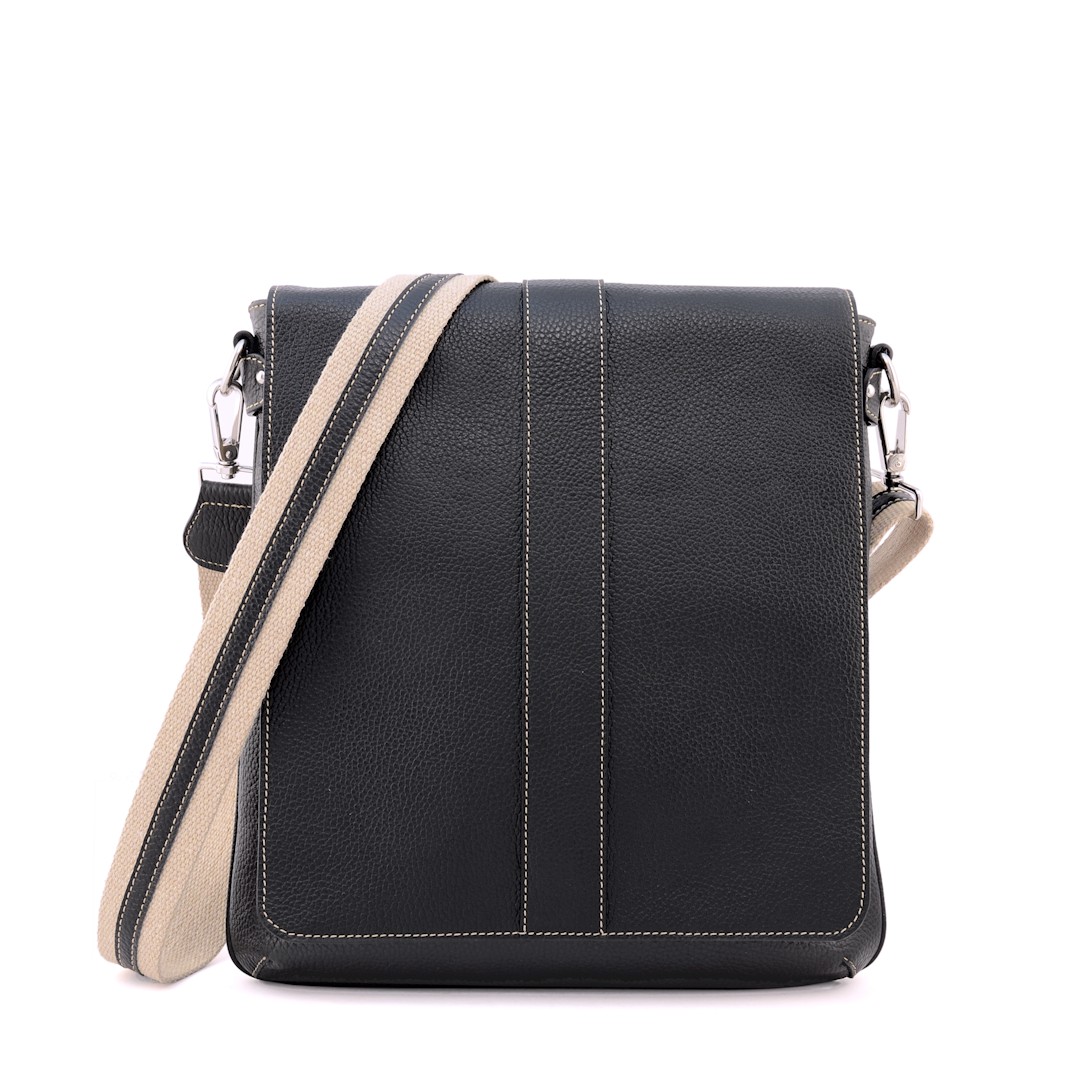 Alex L - Leather messenger bag for men in black color - Sku 2368