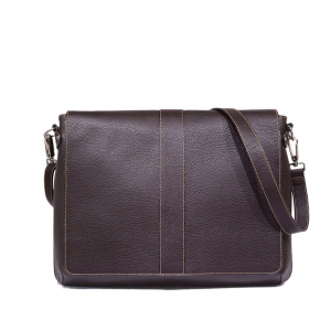 Austyn L-Italian handmade leather messenger bag in dark brown color-Sku 2422