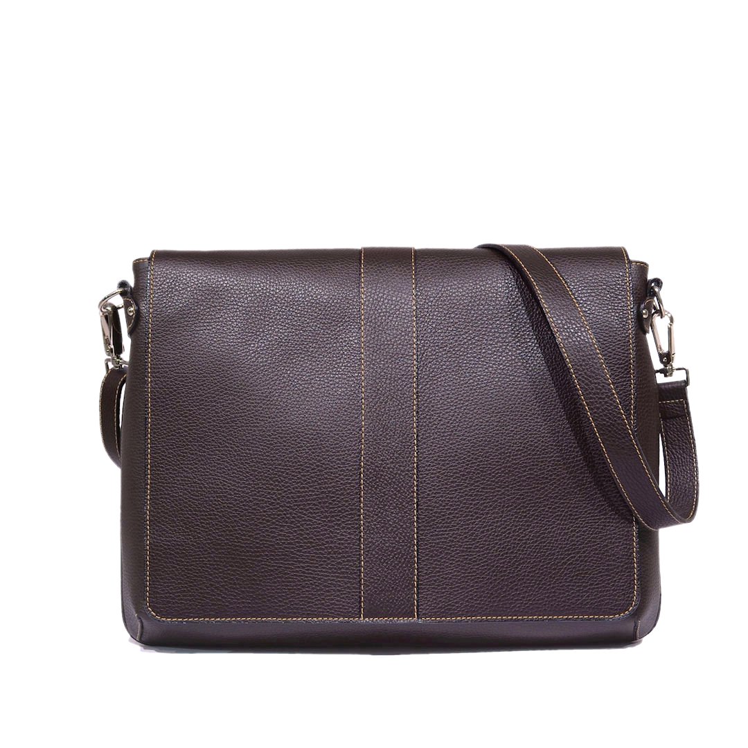 Austyn L - Leather messenger bag for men in dark brown color-Sku 2422