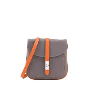 small leather crossbody bag in fairy taupe color with orange trims-Chiara Bag- Sku 2497