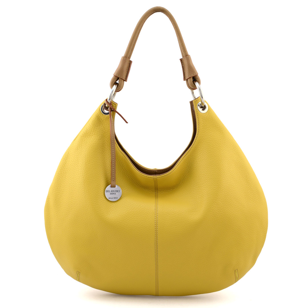 Moon-Italian leather hobo bag in yellow color with beige trims-Sku 2531