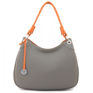 Roberta-2586-taupe italian leather hobo bag with orange trims