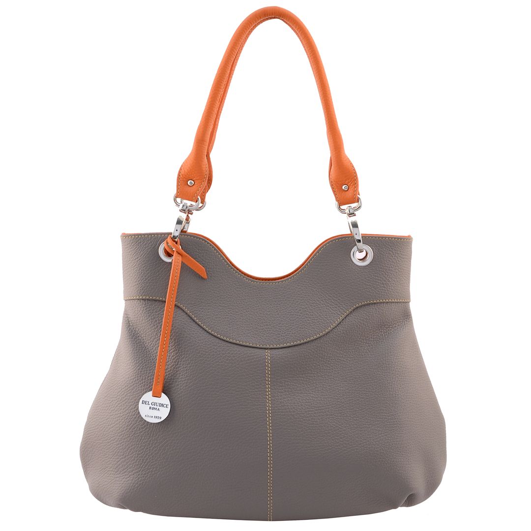 Luisa-Womens italian leather shoulder bag in taupe color with camel trims-Sku 2592