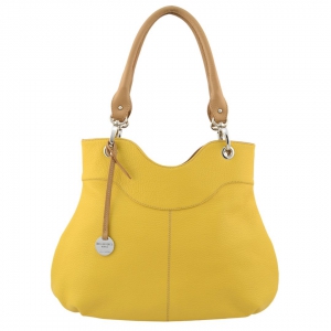 Luisa-Womens italian leather shoulder bag in yellow color with camel trims-Sku 2592