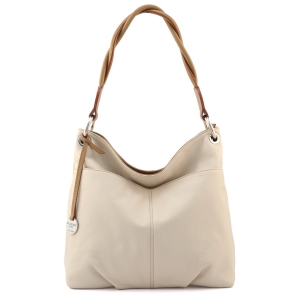Simonetta S | Italian leather hobo bag for women in cream color with camel trims - Sku 2761