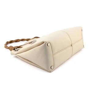 Bottom view - Large leather hobo bag in cream color with camel trims - Vittoria-Sku 2808