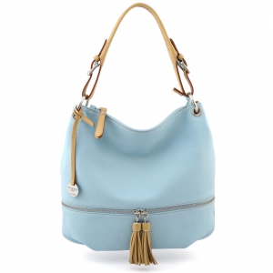 Sabrina S-italian leather hobo bag in acqua blue color with beige trims-sku 2813