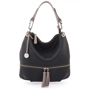 Sabrina S-italian leather hobo bag in black color with taupe trims-sku 2813