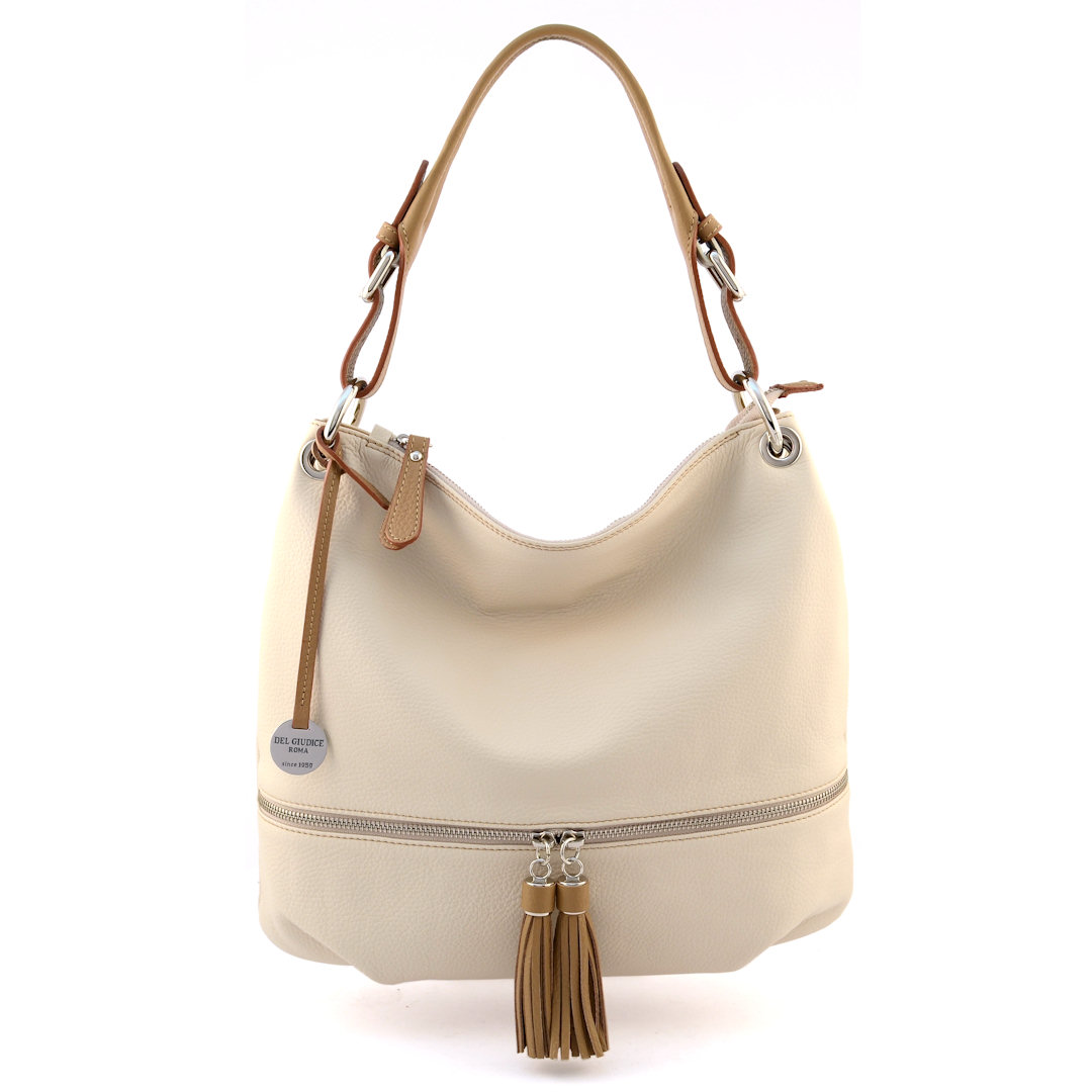 Sabrina S-italian leather hobo bag in cream color with beige trims-sku 2813