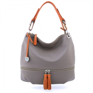 Sabrina S-italian leather hobo bag in taupe color with orange trims-sku 2813