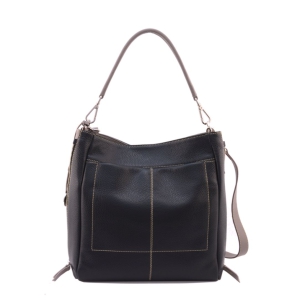 Melissa S-Womens italian leather crossbody bag in black color with taupe trims-Sku 2821