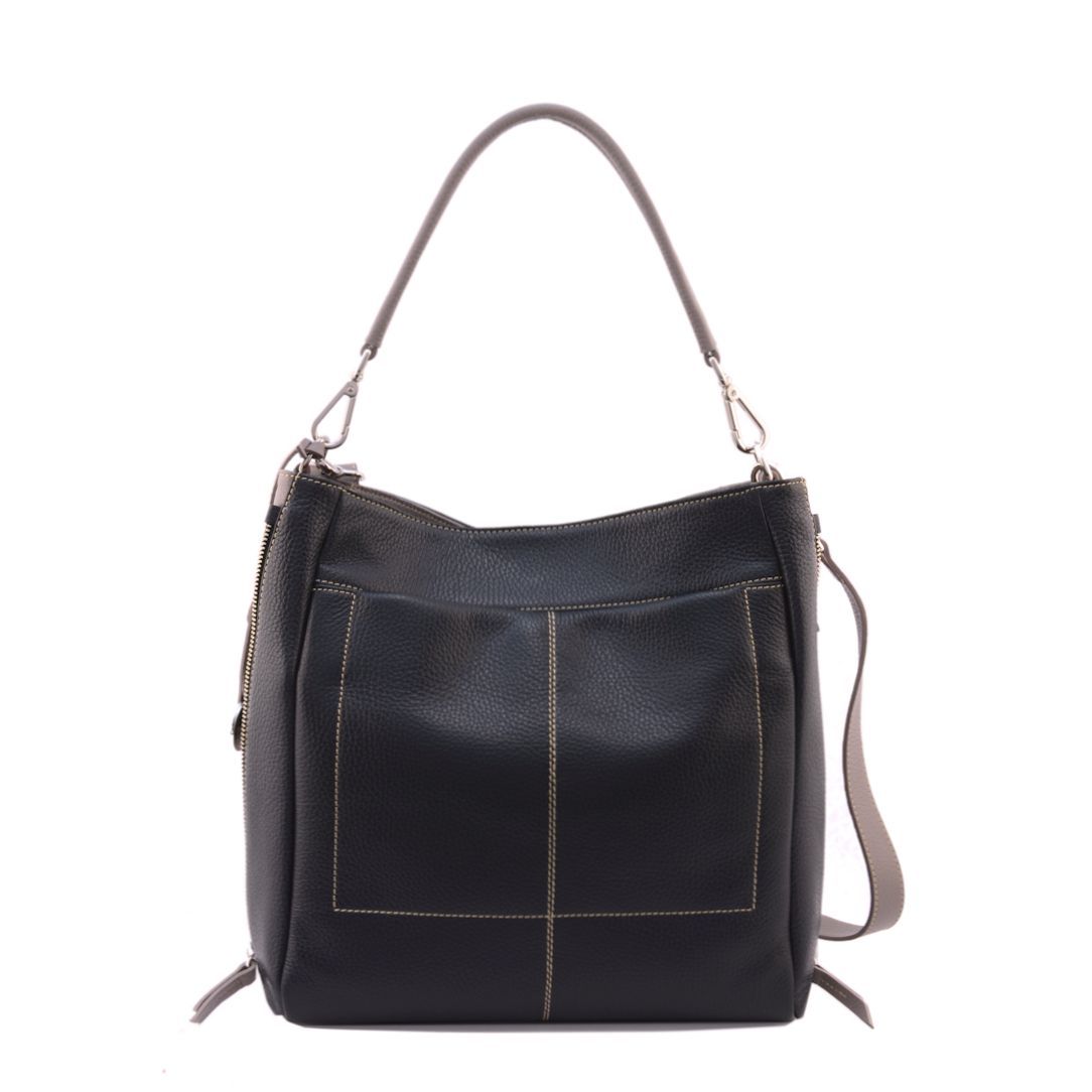 Melissa S-Womens italian leather crossbody bag in black color with taupe trims-Sku 2821