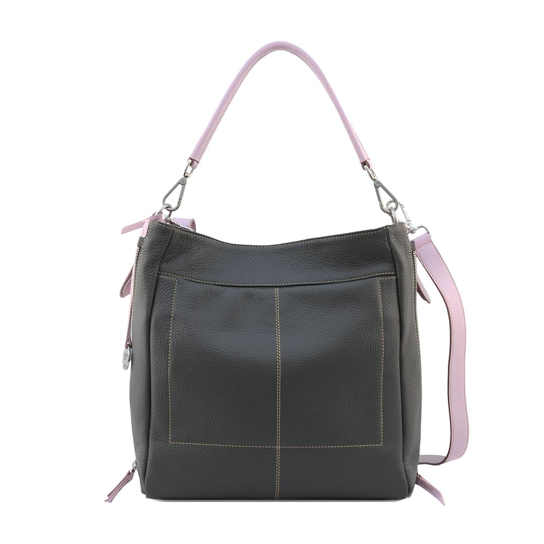 Melissa S-Womens italian leather crossbody bag in grey color with lilac trims-Sku 2821