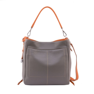Melissa S-Womens italian leather crossbody bag in taupe color with orange trims-Sku 2821