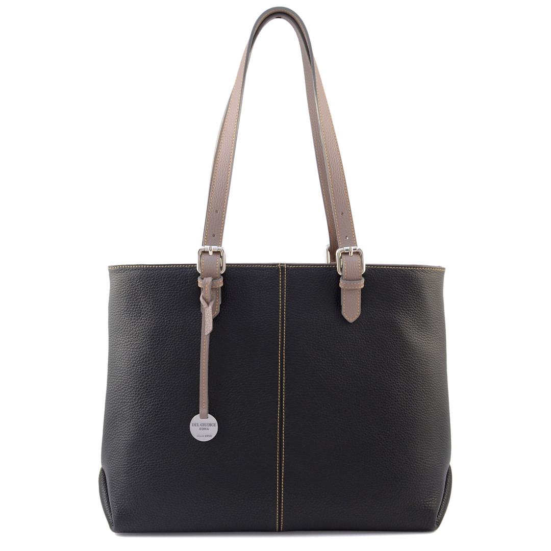 borsa shopper in pelle artigianale colore nero-tortora-Dafne T-sku 2836