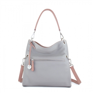 Lara S-ash grey italian leather crossbody bag with pink tourmaline trims-sku 2856