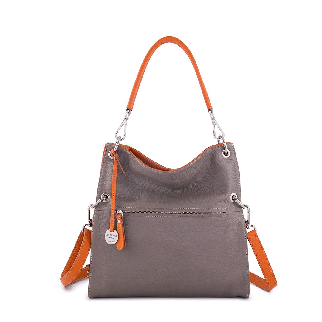 Lara S-taupe italian leather crossbody bag with orange trims-sku 2856