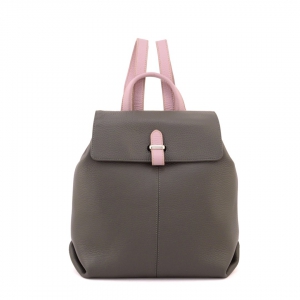 Ester-italian leather small backpack for women in grey color with lilac trims-Sku 2867