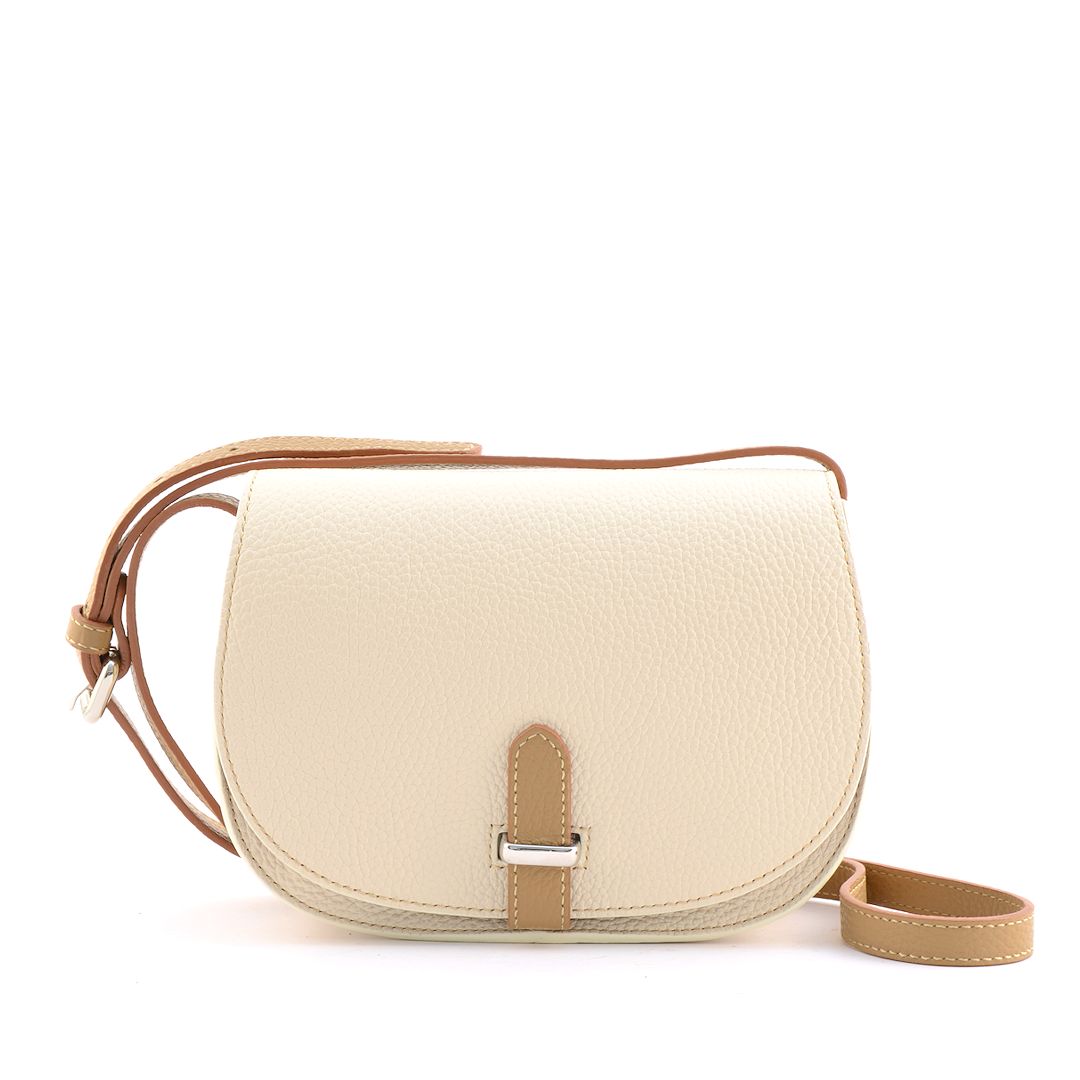Irina 21-women's italian leather crossbody bag in cream color with beige trims-sku 2868