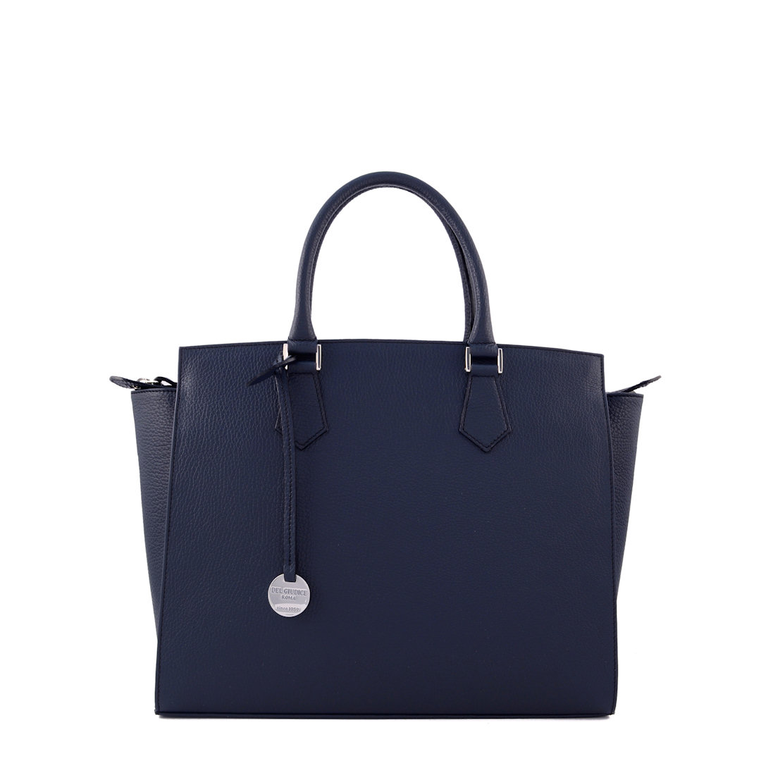 Fosca 32-Italian leather satchel bag for women in navy blue color-Sku 2873