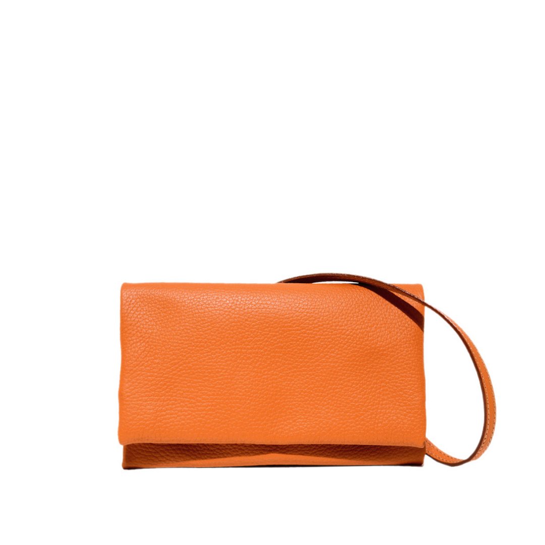 Lucy-italian leather envelope clutch bag in orange color-sku 2884