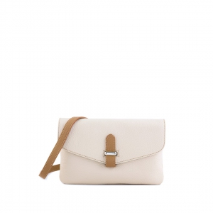 Piccola borsa a tracolla in pelle artigianale colore panna con finiture beige-Lisa-sku 2887