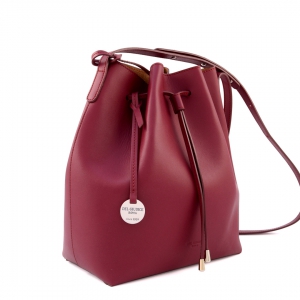 Handcrafted Italian large leather bucket bag in cerise color - Side view - Tara-Sku 2913