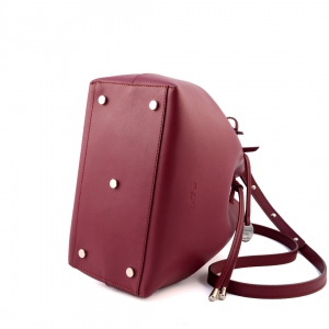 Handcrafted Italian large leather bucket bag in cerise color - Bottom view - Tara-Sku 2913