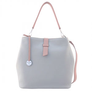Lavinia-women's italian leather bag in ash grey color with tourmaline pink trims-sku 2918