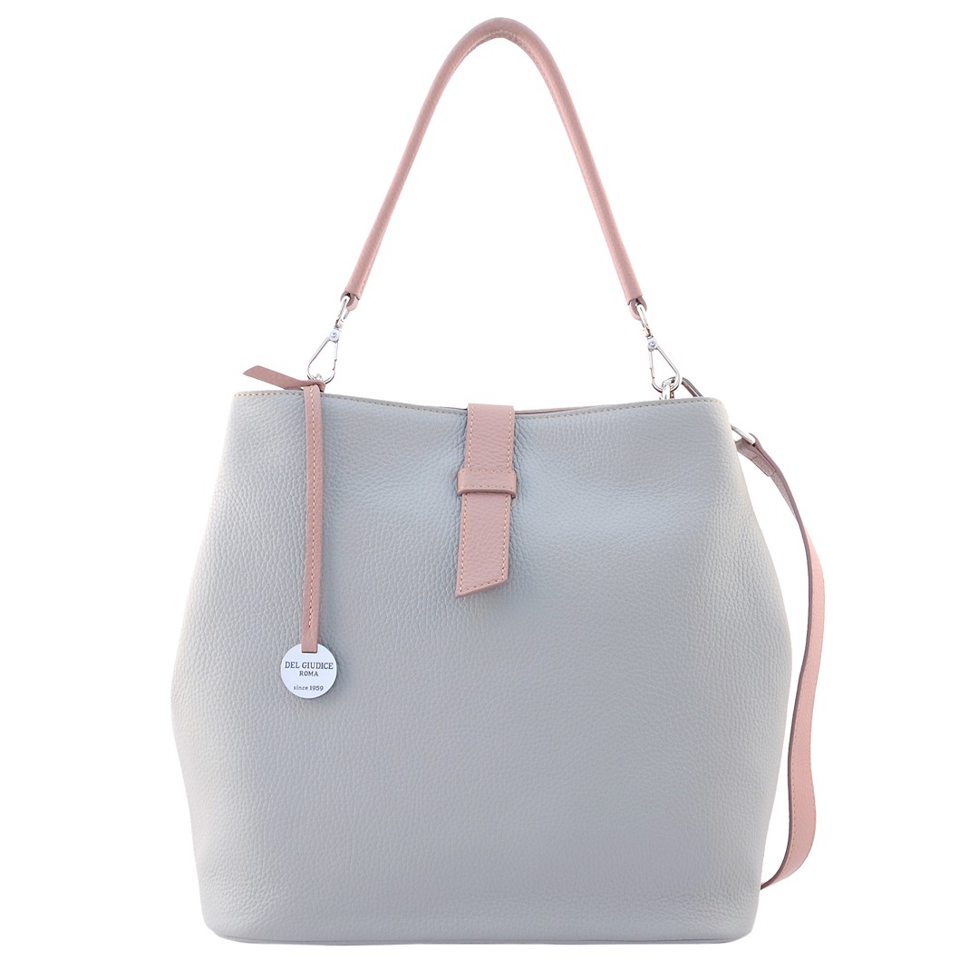 Lavinia-women's italian leather bag in ash grey color with tourmaline pink trims-sku 2918