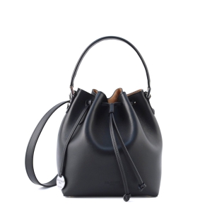 Ginevra small leather bucket bag in black color