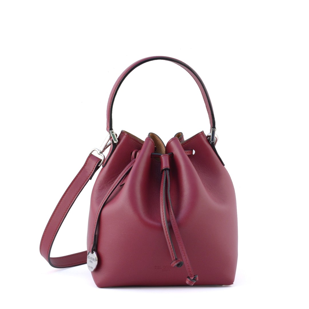Ginevra-small italian leather bucket bag in cerise color-sku 2927