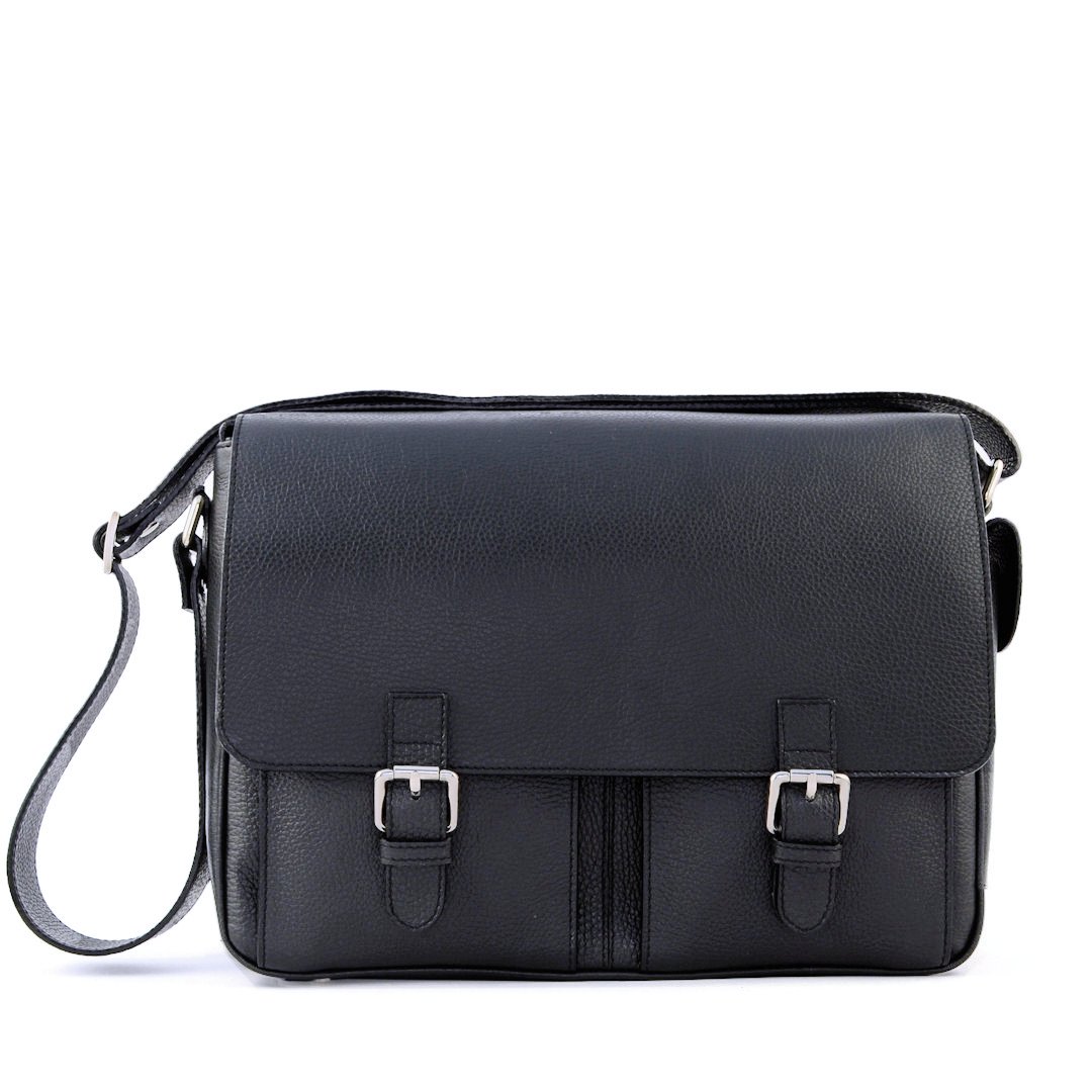 Berardo - Leather messenger bag for men in black color - Sku 2928