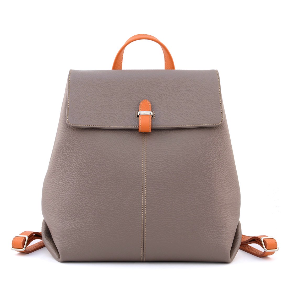 Ester 30-taupe italian leather backpack for women with orange trims-sku 2947