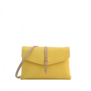 Leila-italian leather crossbody bag in yellow color with biscuit trims-sku 2955
