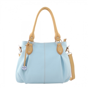 Jessica S-Italian leather shoulder bag for women in blue acqua color with camel trims-Sku 2763