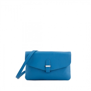 Italian leather clutch crossbody bag in blue color