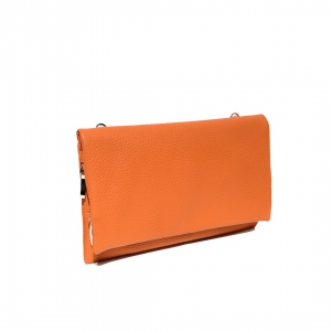 italian handmade leather crossbody-clutch bag in orange color side view