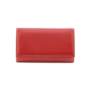 Trifold wallet womens in cherry red leather-Sku P107
