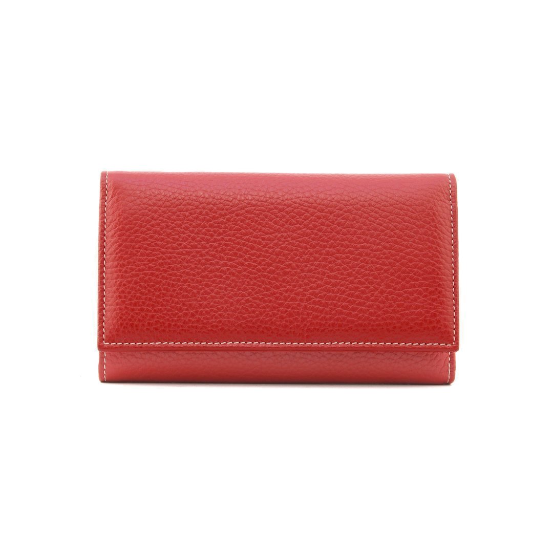 P107-portafoglio da donna in pelle rosso ciliegia artigianale