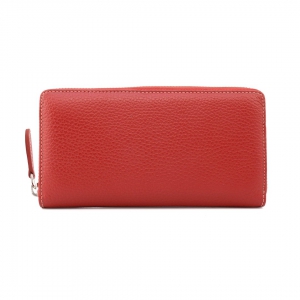 Zip - italian zip around leather wallet in red color-Sku P15