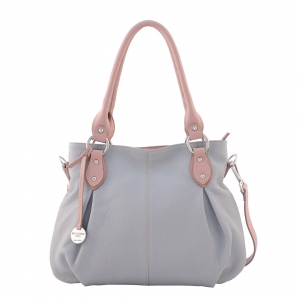 Jessica S-Italian leather shoulder bag for women in ash grey color with pink trims-Sku 2763