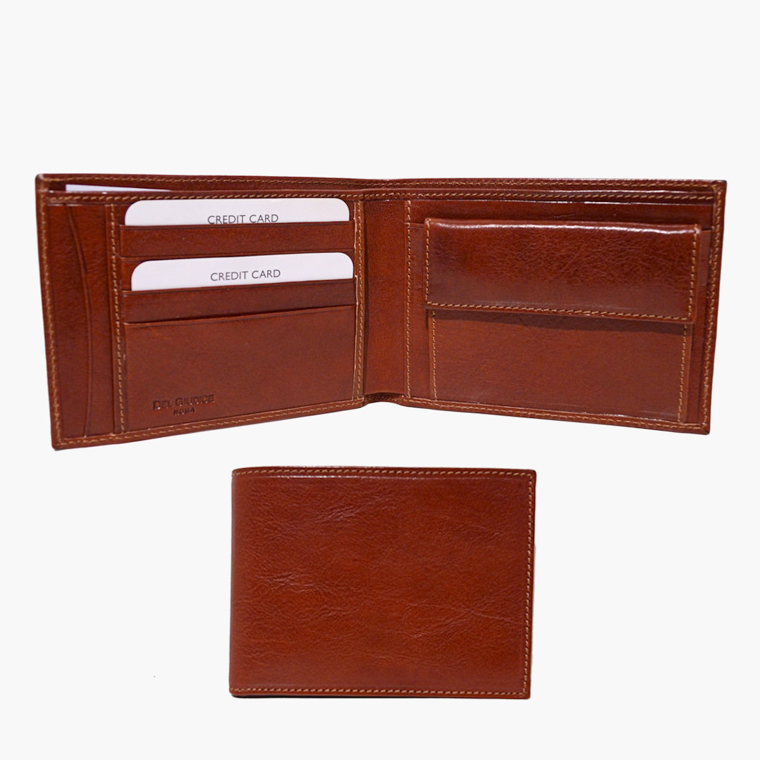 Men’s wallet with coin pocket in brown vegetable tanned leather leather - Sku P135