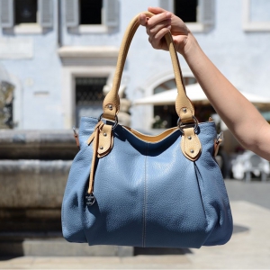 Jessica S 2763 - shoulder bag in blue fairy leather with champagne beige trims - view 4