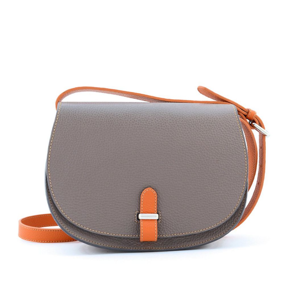 Italian Leather Crossbody Bag with Bamboo Closure Dark Chocolate